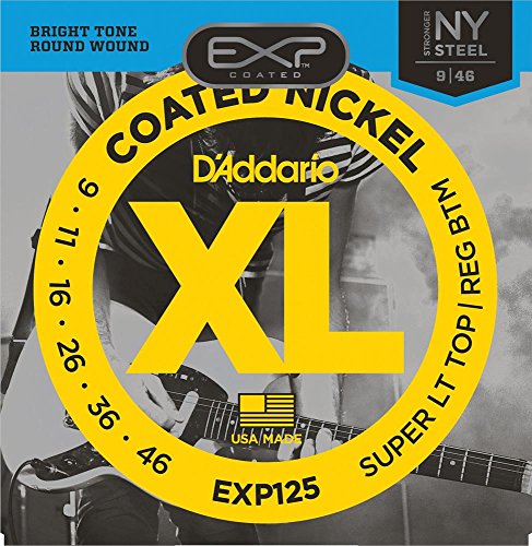 Book Cover D'Addario EXP125 Coated Electric Guitar Strings, Super Light Top/Regular Bottom, 9-46
