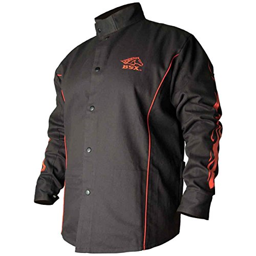 Book Cover BSX BX9C Black W/Red Flames Cotton Welding Jacket - XL