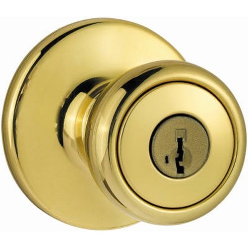 Book Cover Kwikset Tylo Entry Knob featuring SmartKeyÂ® in Polished Brass