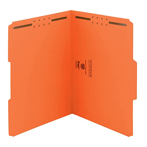 Book Cover Smead Fastener File Folder, 2 Fasteners, Reinforced 1/3-Cut Tab, Letter Size, Orange, 50 per Box (12540)