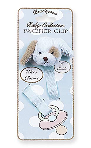 Book Cover Bearington Baby Waggles Plush Blue Puppy Dog Pacifier Holder with Satin Leash and Clip