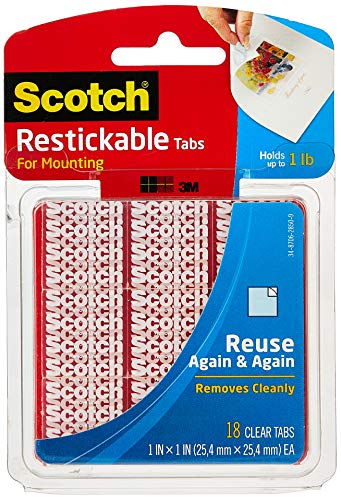 Book Cover Scotch Restickable Tabs, Clear, 1-in x 1-in, 18-Tabs (R100)