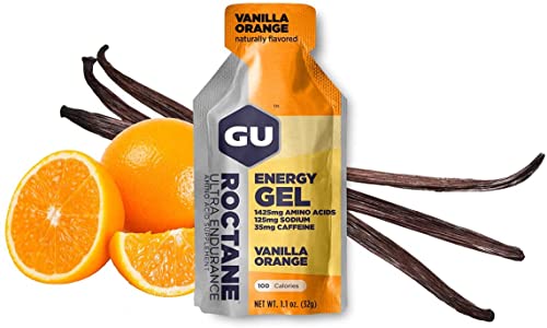 Book Cover GU Energy Roctane Ultra Endurance Energy Gel, Quick On-The-Go Sports Nutrition for Running and Cycling, Vanilla Orange (24 Packets)