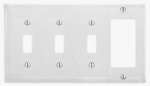 Book Cover Bryant Electric NP326W Wallplate, Nylon, Standard Size, 4-Gang, 3 Toggle, 1 Decorator/GFCI, White