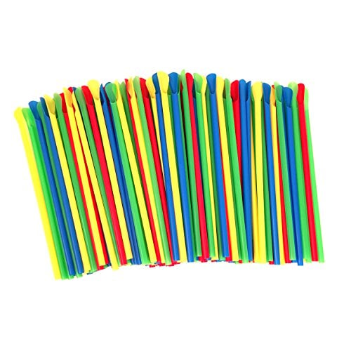 Book Cover Paragon - Manufactured Fun SNO-Cone Spoon Straws, 200-Count, Assorted - red, Blue, Yellow, Green, 8