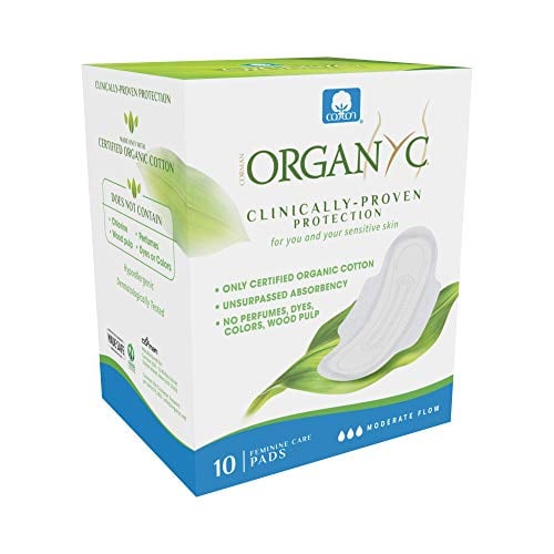 Book Cover ORGANYC Hypoallergenic 100% Organic Cotton Pads Day Wings, 10-count Boxes (Pack of 2)