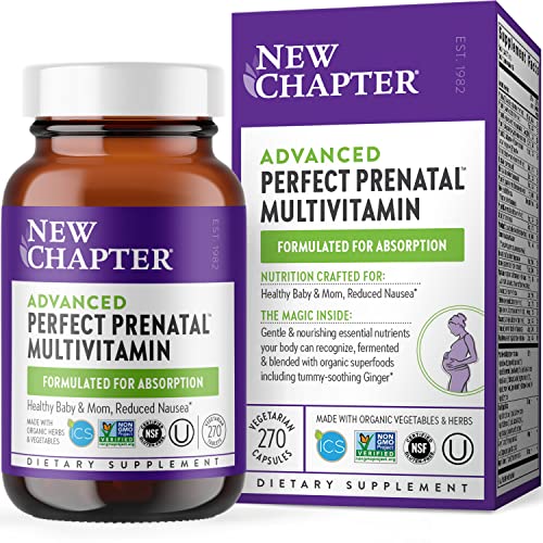 Book Cover New Chapter Advanced Perfect Prenatal Vitamins - 270ct, Organic, Non-GMO Ingredients for Healthy Baby & Mom - Folate (Methylfolate), Iron, Vitamin D3, Fermented with Whole Foods and Probiotics