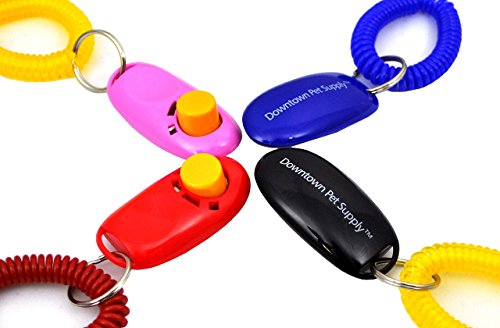 Book Cover Big Button Pet Dog Cat Training Clickers, Click with Wrist Bands - 4 Pack, by Downtown Pet Supply