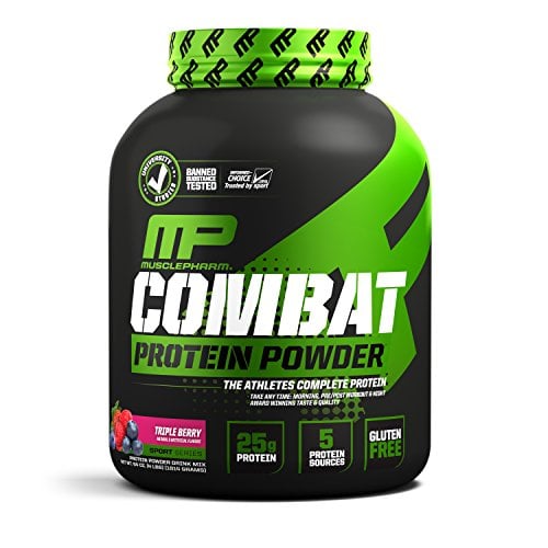 Book Cover Muscle Pharm Combat Protein Powder, 5 Protein Blend, Triple Berry, 4 Pounds, 54 Servings