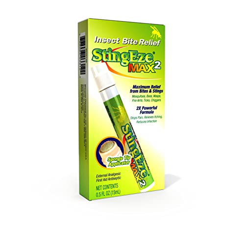 Book Cover StingEze MAX Bug Bite Relief, Maximum Itch Relief from Bug Bites and Stings, Stops Pain, Relieves Itching, Reduces Infection - 0.5 oz Travel Pen Dauber
