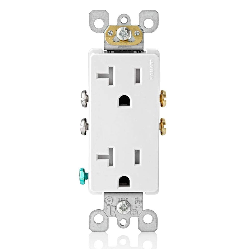 Book Cover Leviton T5825-W 20 Amp, Tamper-Resistant, Decora Duplex Receptacle, Residential Grade, White White Receptacle