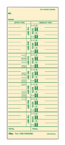 Book Cover TOPS Time Cards, Weekly, 1-Sided, Numbered Days, 3-1/2