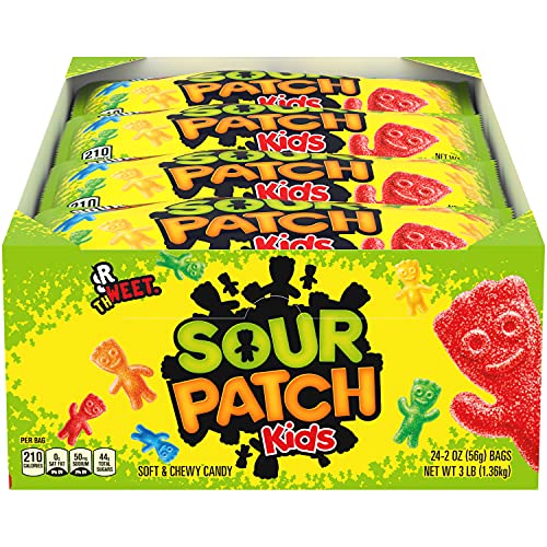 Book Cover SOUR PATCH KIDS Soft & Chewy Candy, Christmas Candy Stocking Stuffers, 24 - 2 oz Bags