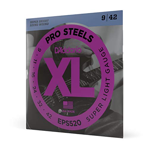 Book Cover D'Addario Guitar Strings - ProSteels Electric Guitar Strings - Round Wound - Brighter, Crunchier, Increased Sustain - EPS520 - Super Light, 9-42