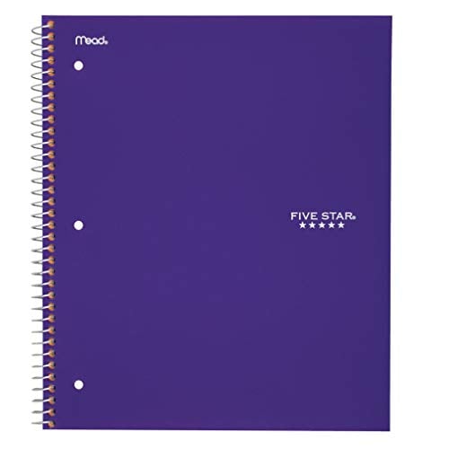 Book Cover Five Star Spiral Notebook, 1 Subject, Wide Ruled Paper, 100 Sheets, 10-1/2 x 8 inches, Purple (72351)