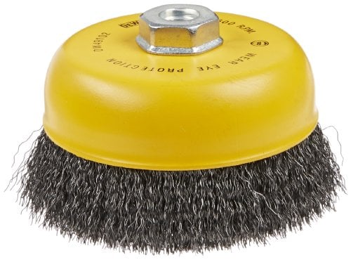Book Cover DEWALT Wire Cup Brush, Crimped, Carbon Steel, 6-Inch x 5/8-Inch, 11 HP, .014-Inch (DW49102)