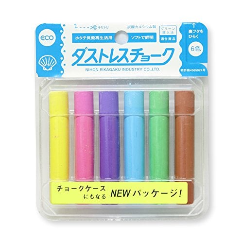 Book Cover Rikagaku Assorted Colors Dustless Chalk, 6 Pieces (DCC-6-6C), red, Yellow, Blue, Green, Brown, Violet