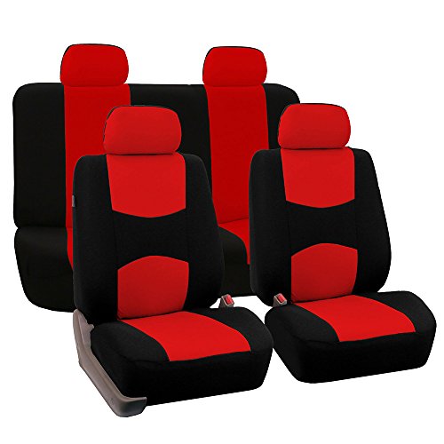 Book Cover FH Group Universal Fit Full Set Flat Cloth Fabric Car Seat Cover, (Red/Black) (FH-FB050114, Fit Most Car, Truck, Suv, or Van)
