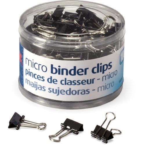 Book Cover Officemate Micro Size Binder Clips, Black, 100 per Tub (31030)