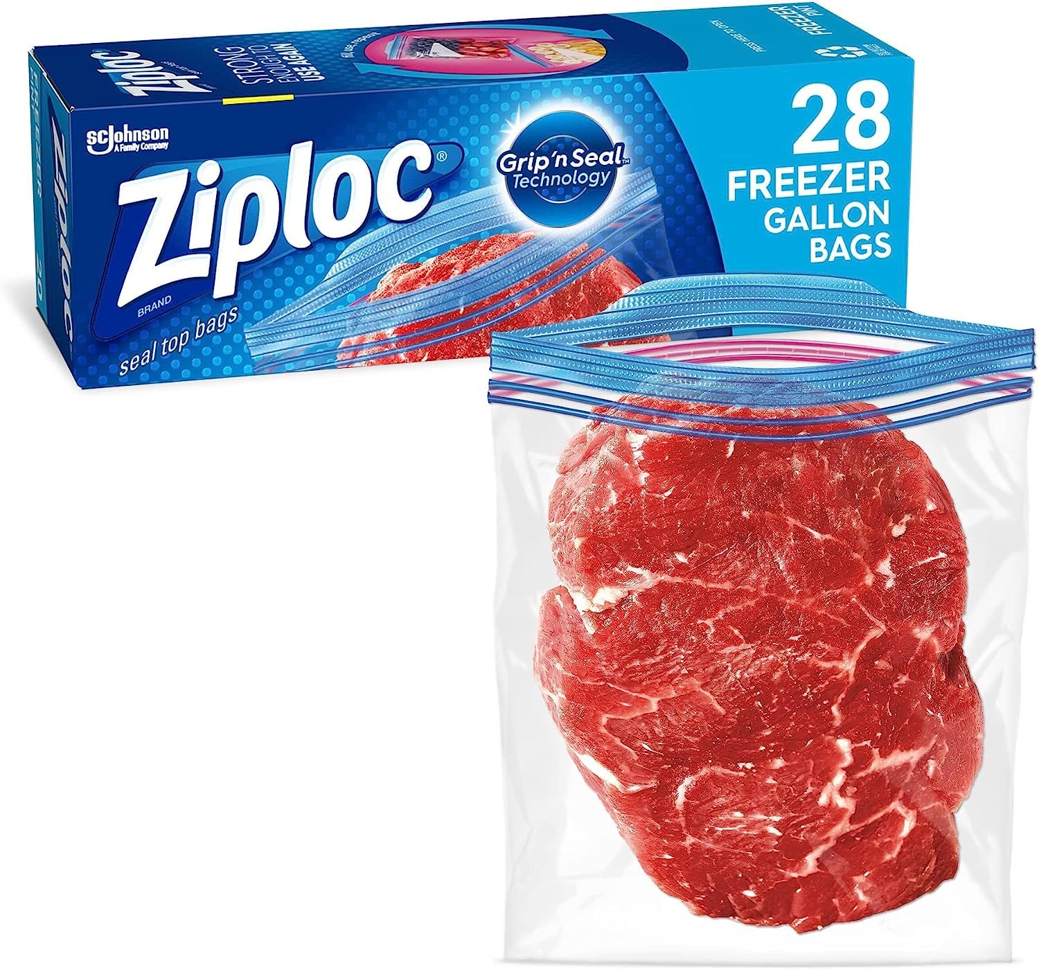 Book Cover Ziploc Gallon Food Storage Freezer Bags, Grip 'n Seal Technology for Easier Grip, Open, and Close, 28 Count 28 Count Blue