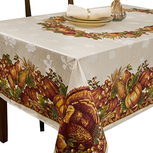 Book Cover Benson Mills Harvest Splendor Engineered Printed Fabric Tablecloth, 60-Inch-by-104 Inch