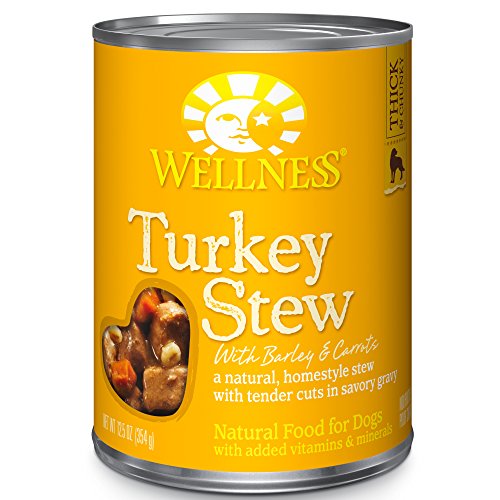 Book Cover Wellness Thick & Chunky Natural Wet Canned Dog Food, Turkey Stew, 12.5-Ounce Can (Pack Of 12)