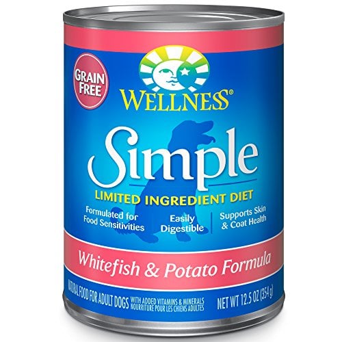 Book Cover Wellness Simple Natural Grain Free Wet Canned Limited Ingredient Dog Food, Whitefish & Potato, 12.5-Ounce Can (Pack Of 12)