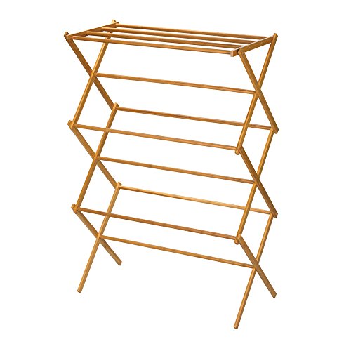 Book Cover Household Essentials 6524 Tall Indoor Folding Wooden Clothes Drying Rack | Dry Laundry and Hang Clothes | Bamboo
