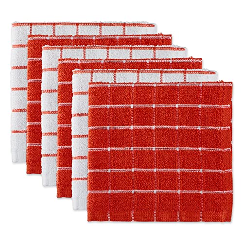 Book Cover DII Basic Terry Collection Windowpane Dishcloth Set, 12x12, Red, 6 Piece