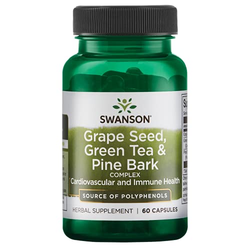 Book Cover Swanson Grape Seed Green Tea & Pine Bark Complex Heart Cardiovascular Immune Support Health Antioxidant Healthy Blood Pressure Support Polyphenols OPCS Herbal Supplement 60 Capsules (Caps)