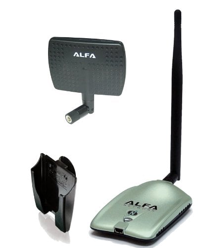 Book Cover Alfa AWUS036NH 2000mW 2W 802.11g/n High Gain USB Wireless G/N Long-Range WiFi Network Adapter with 5dBi Screw-On Swivel Rubber Antenna and 7dBi Panel Antenna and Suction Cup/Clip Window Mount