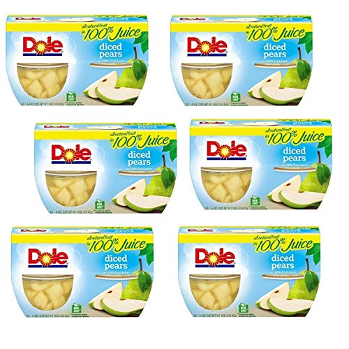 Book Cover Dole Fruit Bowls, Pears Diced in 100% Fruit Juice, 4 Count, 4 Ounce Cups (Pack of 6) - 24 Total Bowls