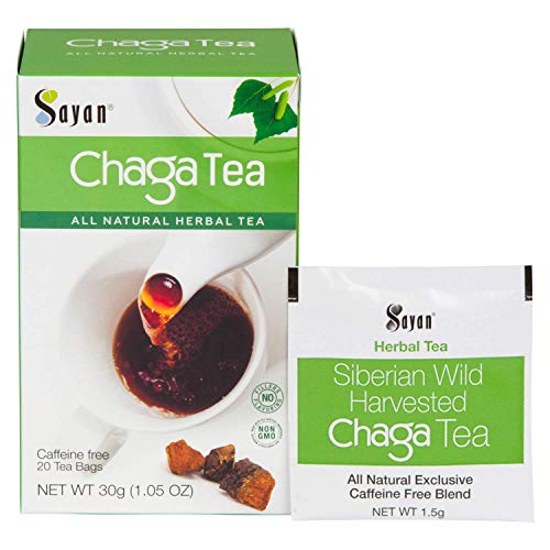 Book Cover Sayan Siberian Chaga Mushroom Tea (20 Unbleached Tea Bags) Caffeine Free, Exclusive Blend of Raw + Extract, Wild Harvested Immune Supporter and Natural Antioxidant