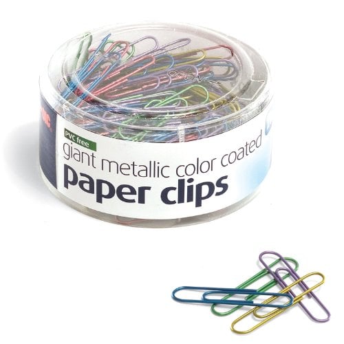 Book Cover Officemate PVC-Free Assorted Color Coated Giant Paper Clips, 200 per Tub (97226)
