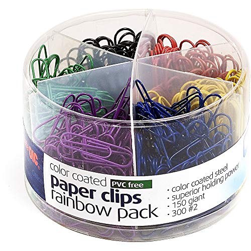 Book Cover Officemate PVC Free Color Coated Clips, Assorted Colors, 450 per Tub (300 #2, 150 Giant) (97227)