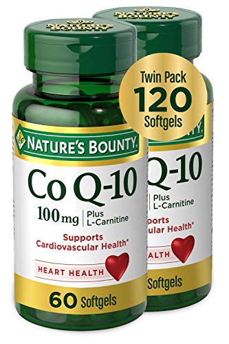 Book Cover CoQ10 by Nature's Bounty, Dietary Supplement, Supports Heart Health, 100mg Plus L-Carnitine, Twin Pack, 120 Softgels