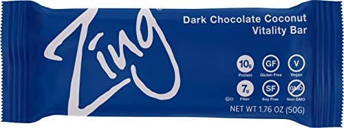 Book Cover Zing Vital Energy Nutrition Bar, Dark Chocolate Coconut, (12 Bars), High Protein, High Fiber, Low Sugar, Real Dark Chocolate, Moist Macaroon Coconut, Vegan