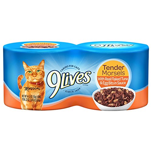 Book Cover 9Lives Tender Morsels With Real Flaked Tuna & Egg Bits In Sauce Wet Cat Food, 5.5-Ounce Cans (Pack Of 24)
