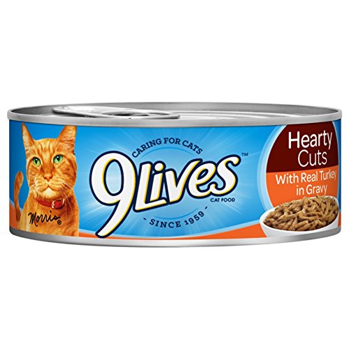 Book Cover 9Lives Hearty Cuts With Real Turkey In Gravy Wet Cat Food, 4/5.5-Ounce Cans (Pack Of 6)