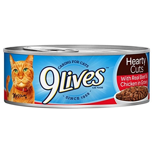 Book Cover 9Lives Hearty Cuts With Real Beef & Chicken In Gravy Wet Cat Food, 5.5-Ounce Cans (6 - 4 Pack)