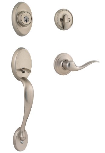 Book Cover Kwikset Chelsea Single Cylinder Handleset w/Tustin Lever featuring SmartKey in Satin Nickel