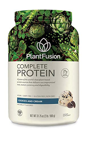 Book Cover PlantFusion Complete Plant Based Pea Protein Powder, Non-GMO, Vegan, Dairy Free, Gluten Free, Soy Free, Allergy Free w/Digestive Enzymes, Dietary Supplement, Cookies & Crème (30 Servings) 2 Pound