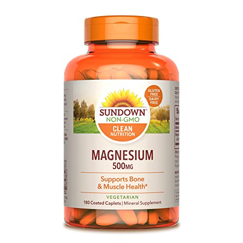 Book Cover Sundown Magnesium 500mg, Supports Bone and Muscle Health, 180 Coated Caplets, 6 Month Supply
