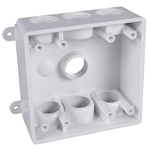 Book Cover Hubbell RACO PDB77550WH 2-Gang Weatherproof Box Seven 1/2 in. or 3/4 in. Threaded Outlets, 2 in, White