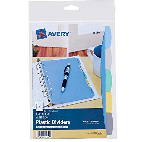 Book Cover Avery 16180 Write & Erase Plastic Dividers, 5-Tab, 5 1/2 x 8 1/2
