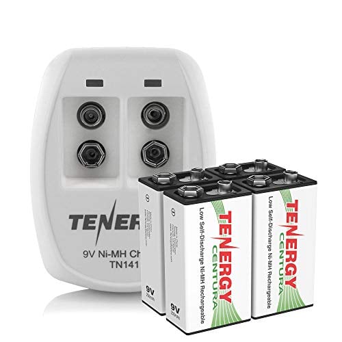 Book Cover Tenergy TN141 2 Bay 9V Smart Charger with 4 pcs Centura Low Self-Discharge 9V NiMH Rechargeable Batteries