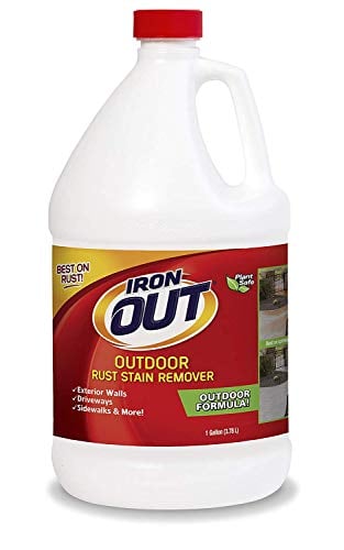Book Cover Iron OUT Liquid Rust Stain Remover, Pre-mixed, Quickly Removes Rust Stains from Concrete, Vinyl and Other Outdoor Surfaces, No Scrubbing, Safe to Use, 1 Gallon