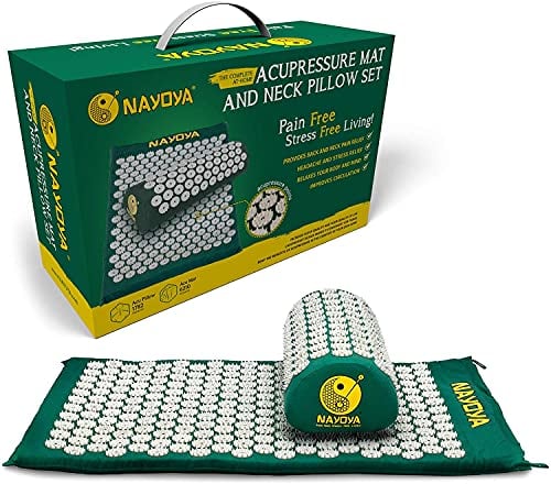 Book Cover NAYOYA Neck and Back Pain Relief - Acupressure Mat and Neck Pillow Set - Relieves Stress and Sciatic Pain for Optimal Health and Wellness - Comes in a Carry Box with Handle for Storage and Travel