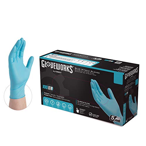 Book Cover GLOVEWORKS Industrial Blue Nitrile Gloves, Box of 100, 5 Mil, Size Large, Latex Free, Powder Free, Textured, Disposable, Food Safe, INPF46100BX