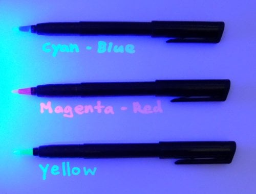 Book Cover Set of 3 Invisible UV Blacklight Ink Marker Blue Red Yellow